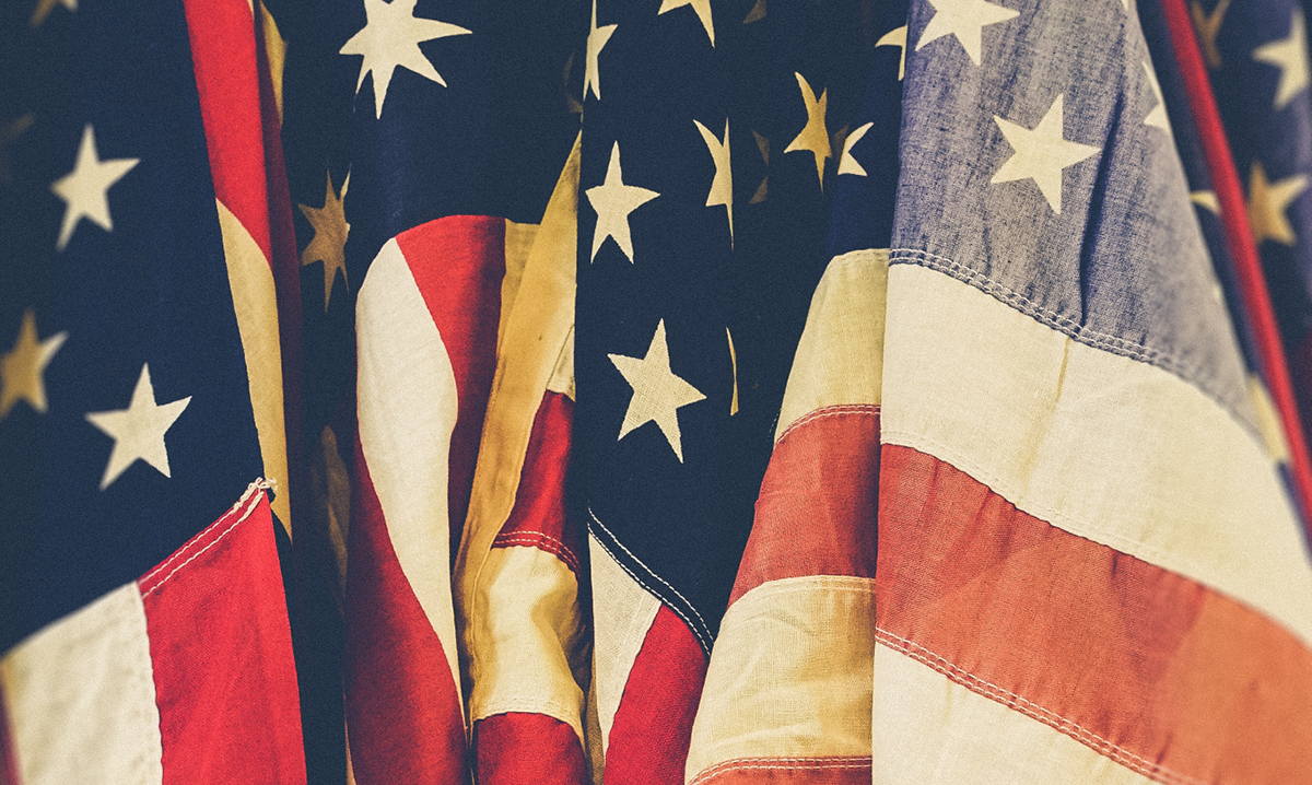 American flags overlapping one another