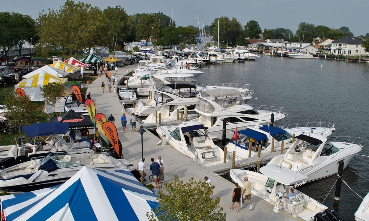 Boats docked at the Metro Boat Show