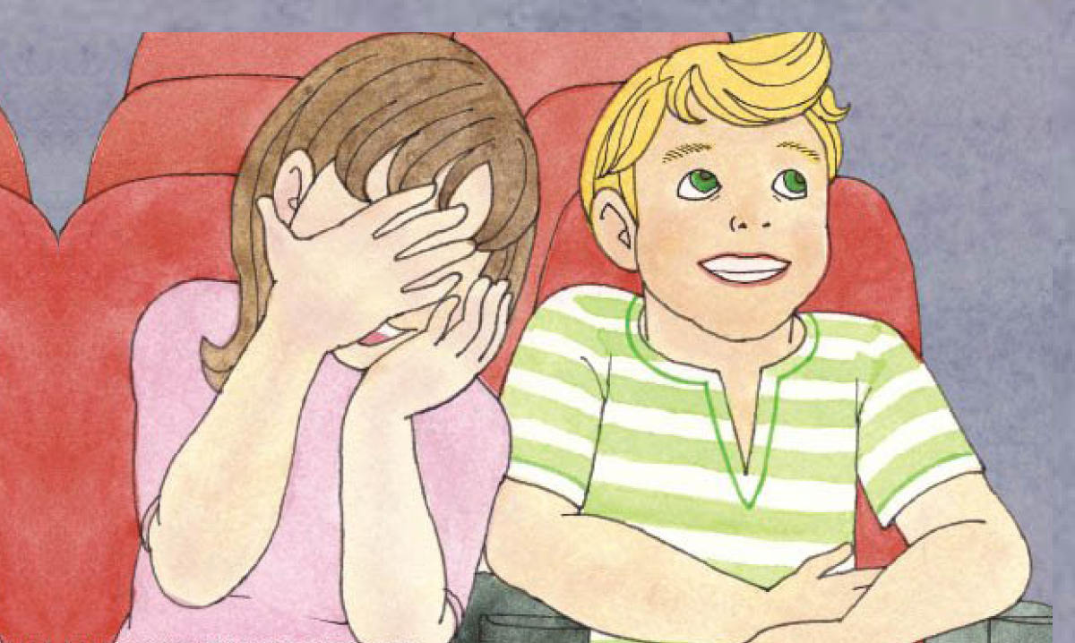 Illustration of happy boy with scared girl