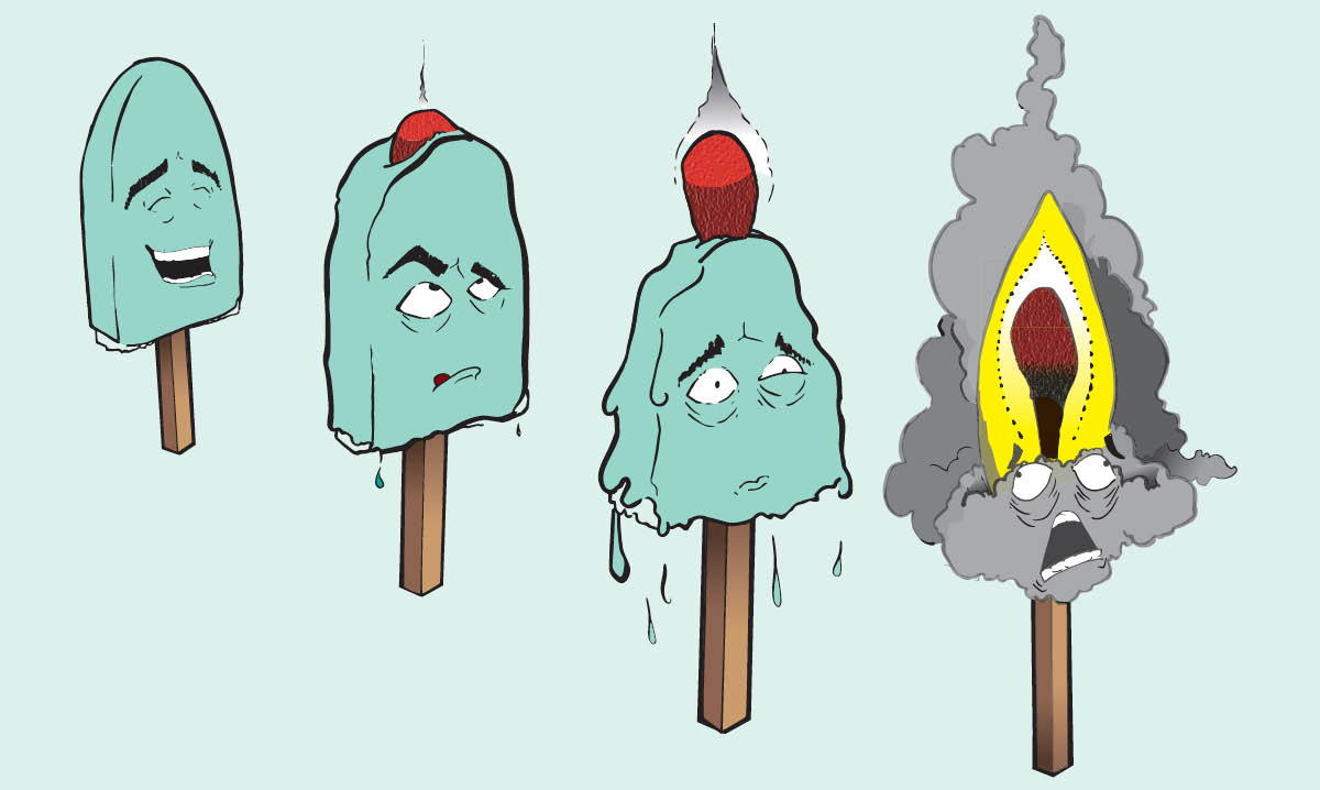 A popsicle in four stages of melting