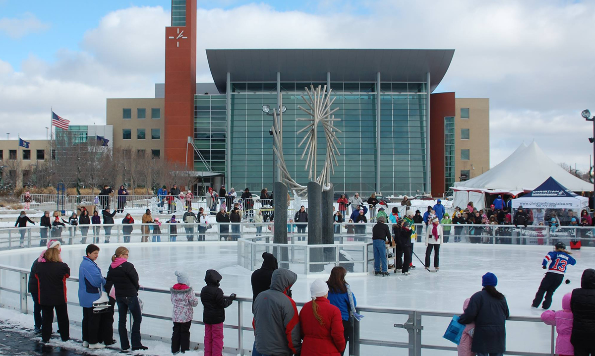 People ice skating at Warren City Square