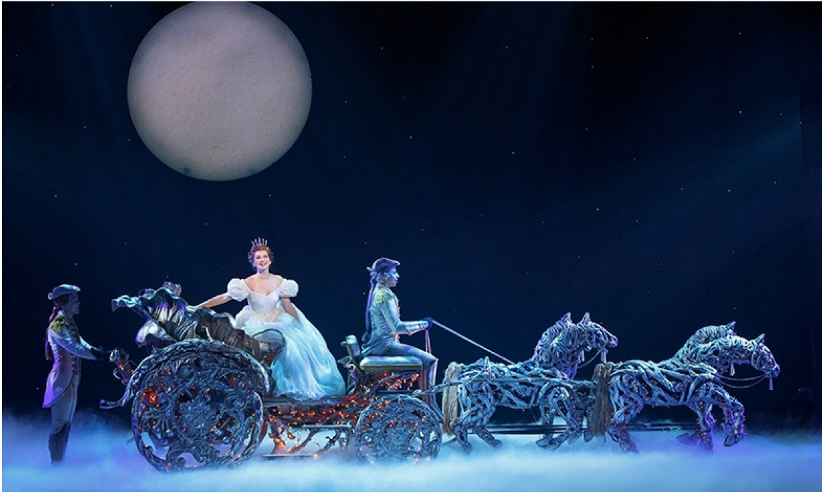 Cinderella riding in a horse-drawn carriage