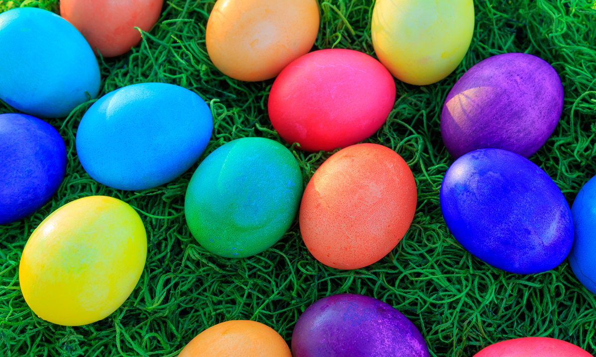 Color full easter eggs lying in the grass