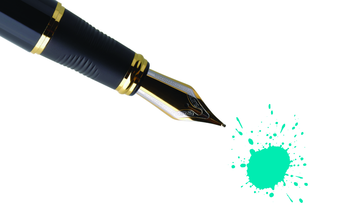 Advice to Younger Parents, From Someone Who’s Been There A black ink pen with a spot of teal ink on a white background