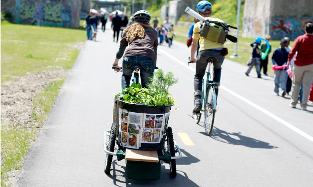 person riding bike in Detroit