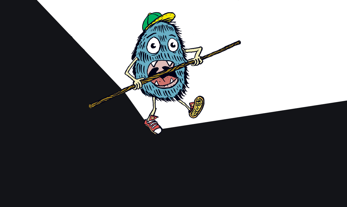 A blue monster walks the line