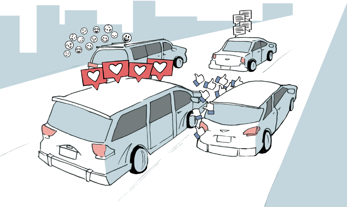 Illustration of parents texting and driving