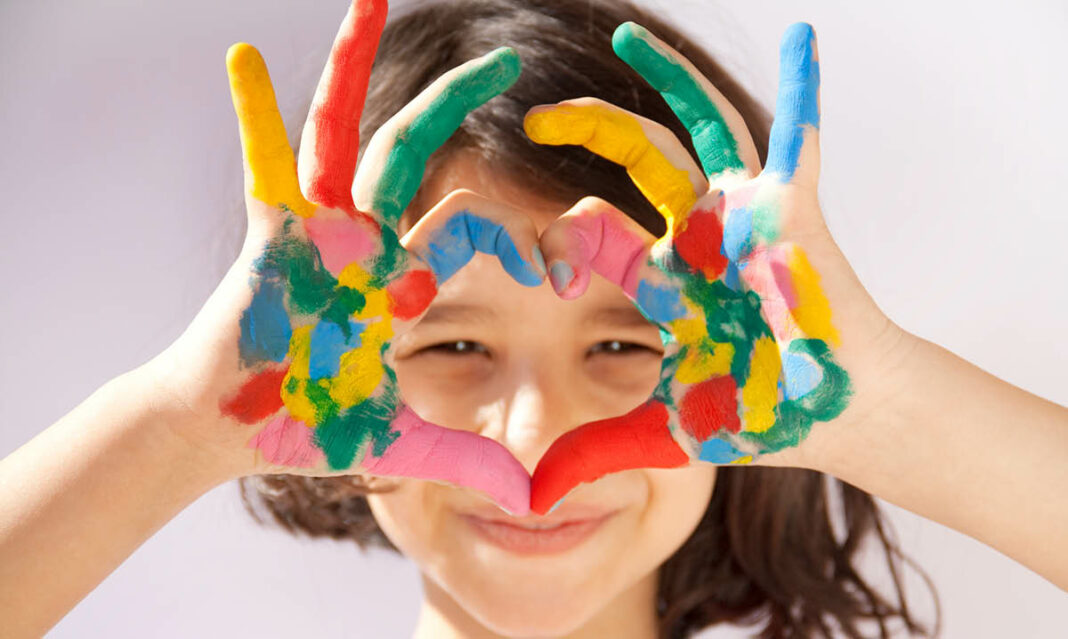 Painted hands sign heart stock photo