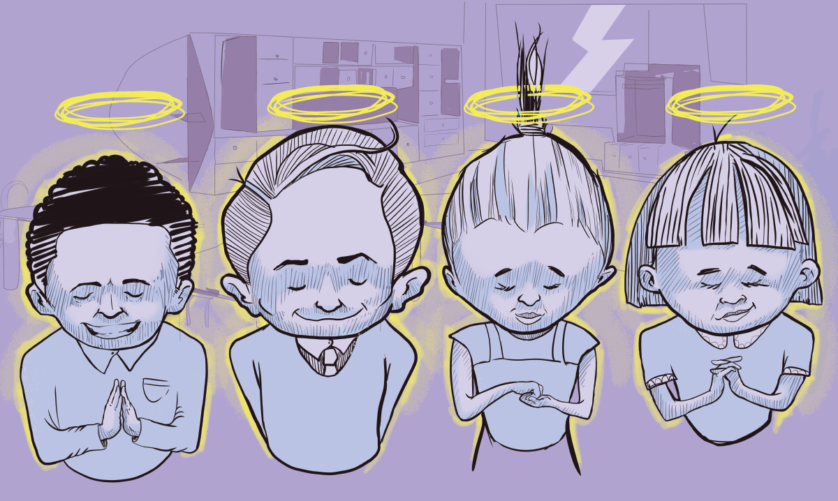 Illustration of four kids with halos