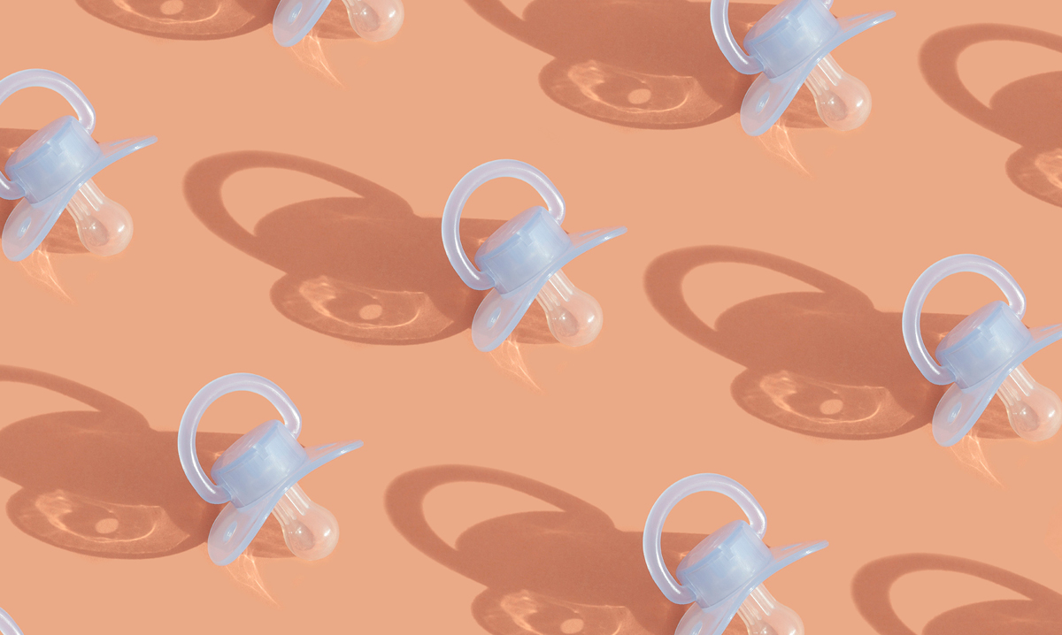 Blue Pacifiers on an orange background