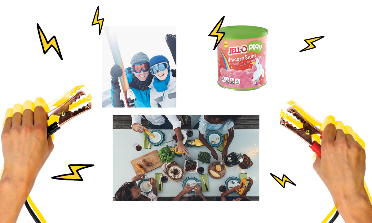 Images of fun things to do in January on a white background