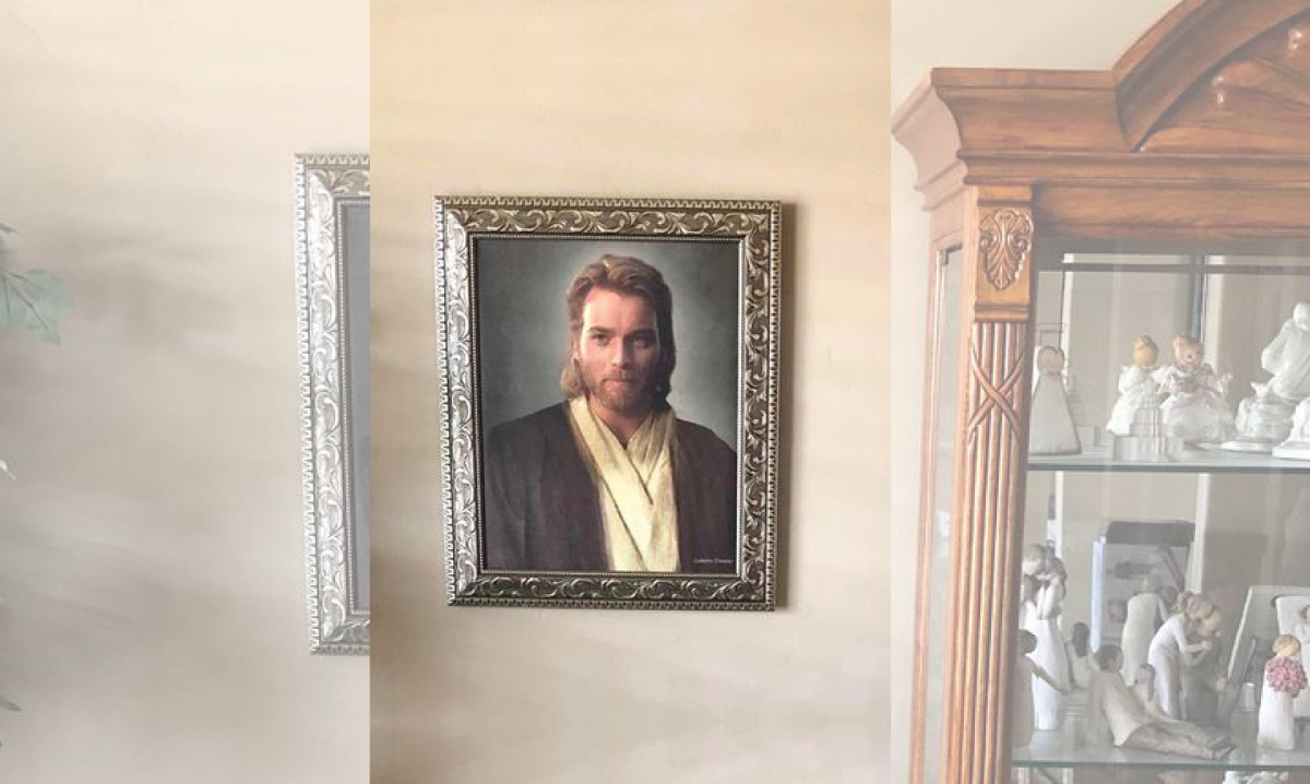 man gives mom obi-wan portrait for christmas