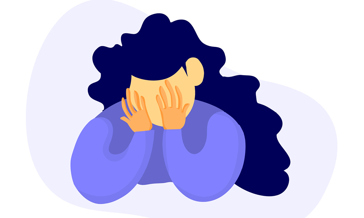 Digital drawing of a child with her face in her hands