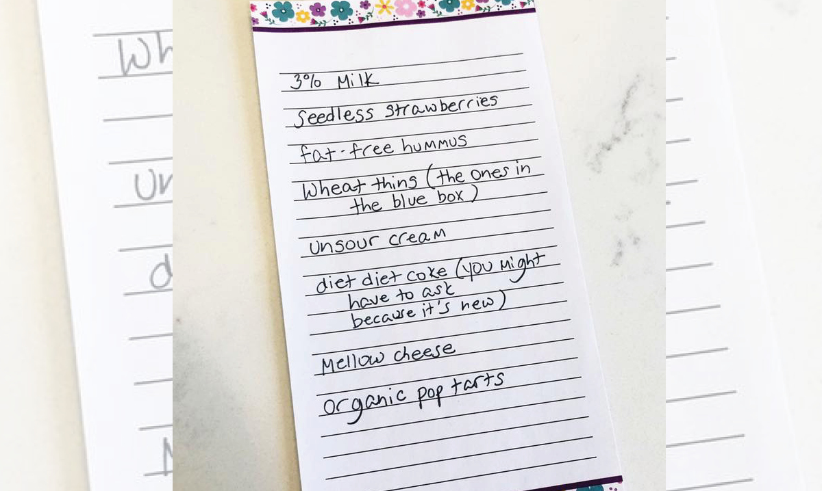 Mom's fake grocery list