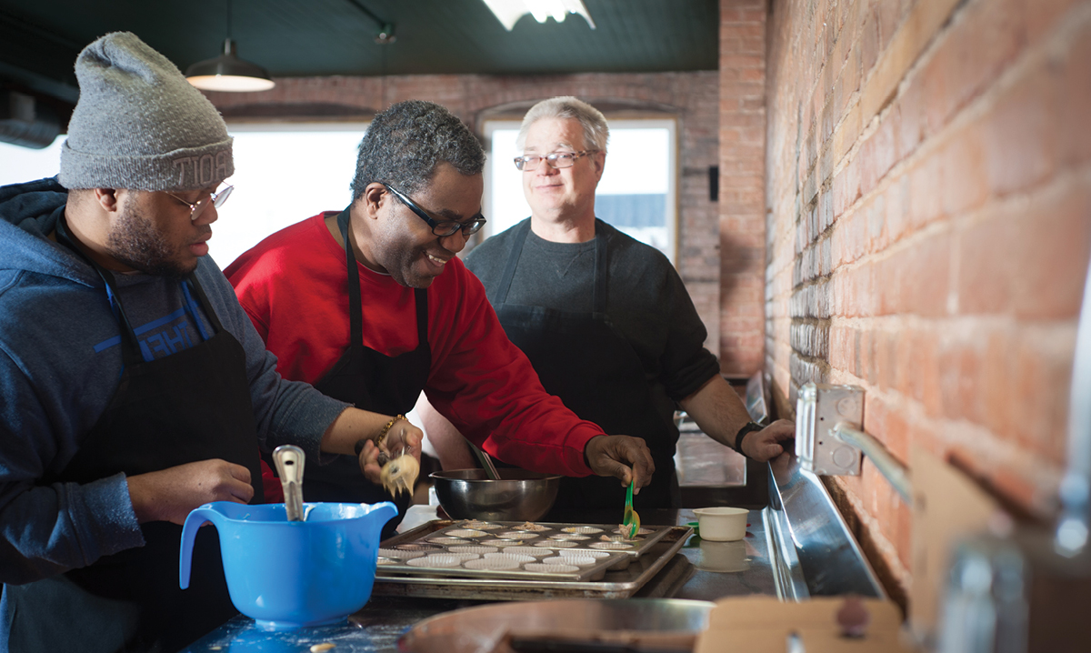 People with special needs cooking food