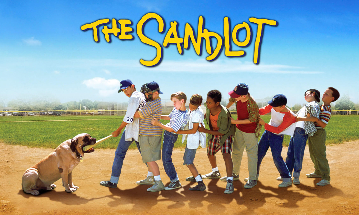 Promo image for the movie The Sandlot with dog and boys