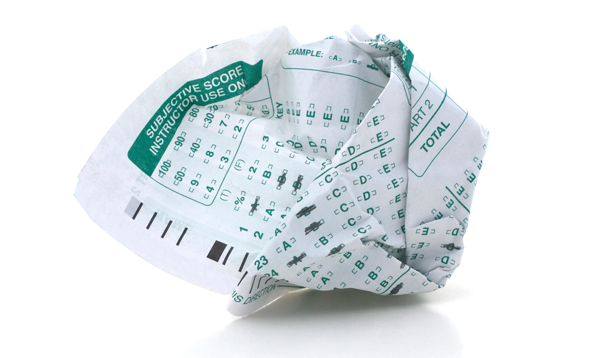 Crumpled up Scantron test