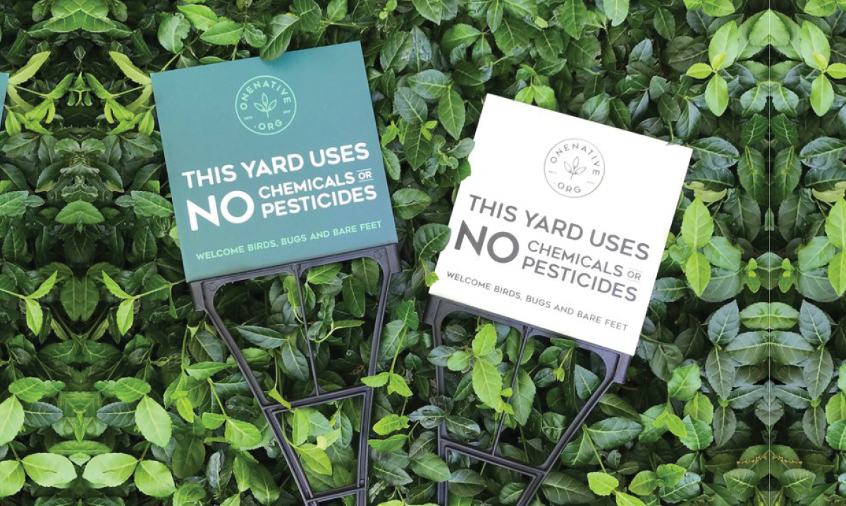 OneNative.org signs on a plant-like background