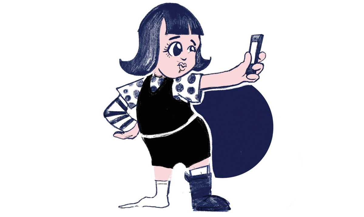 Illustration of three year old taking selfie