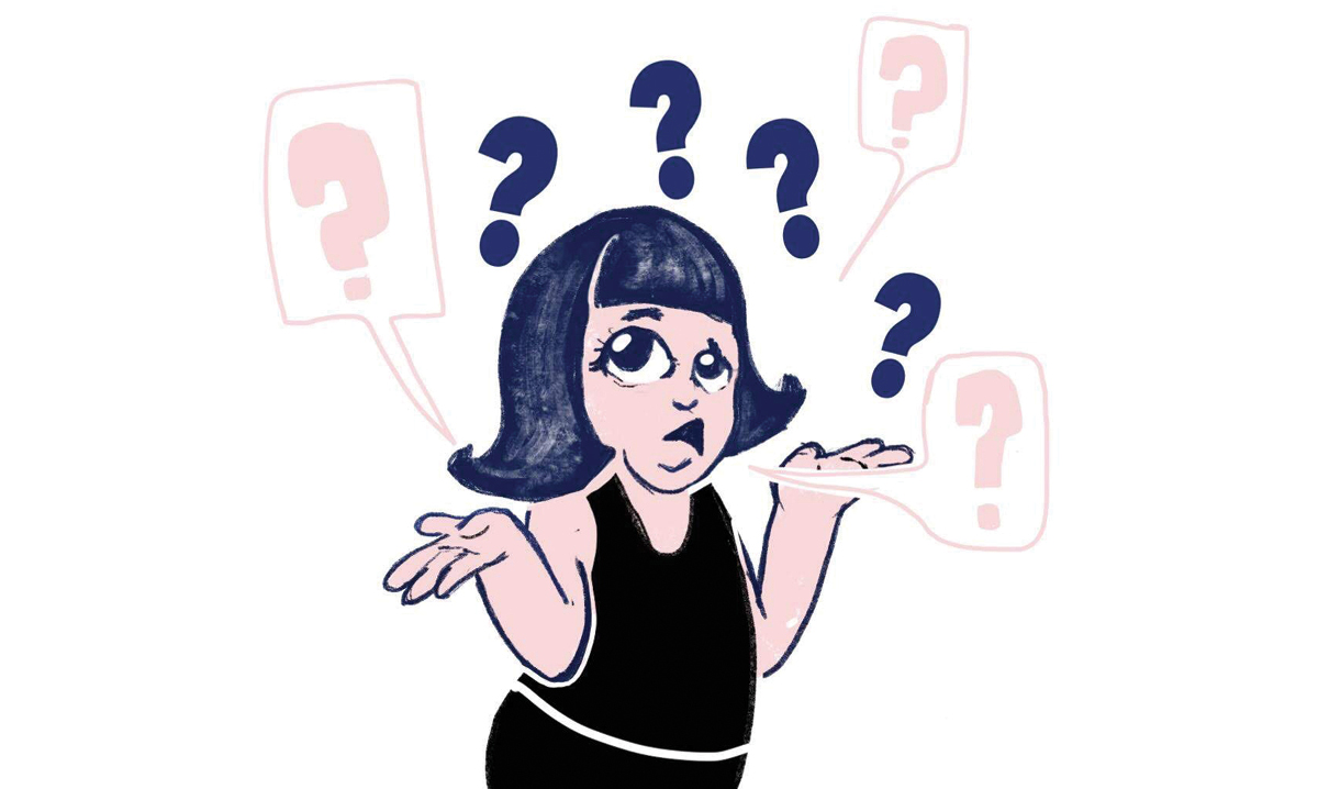 Threenager surrounded by question marks