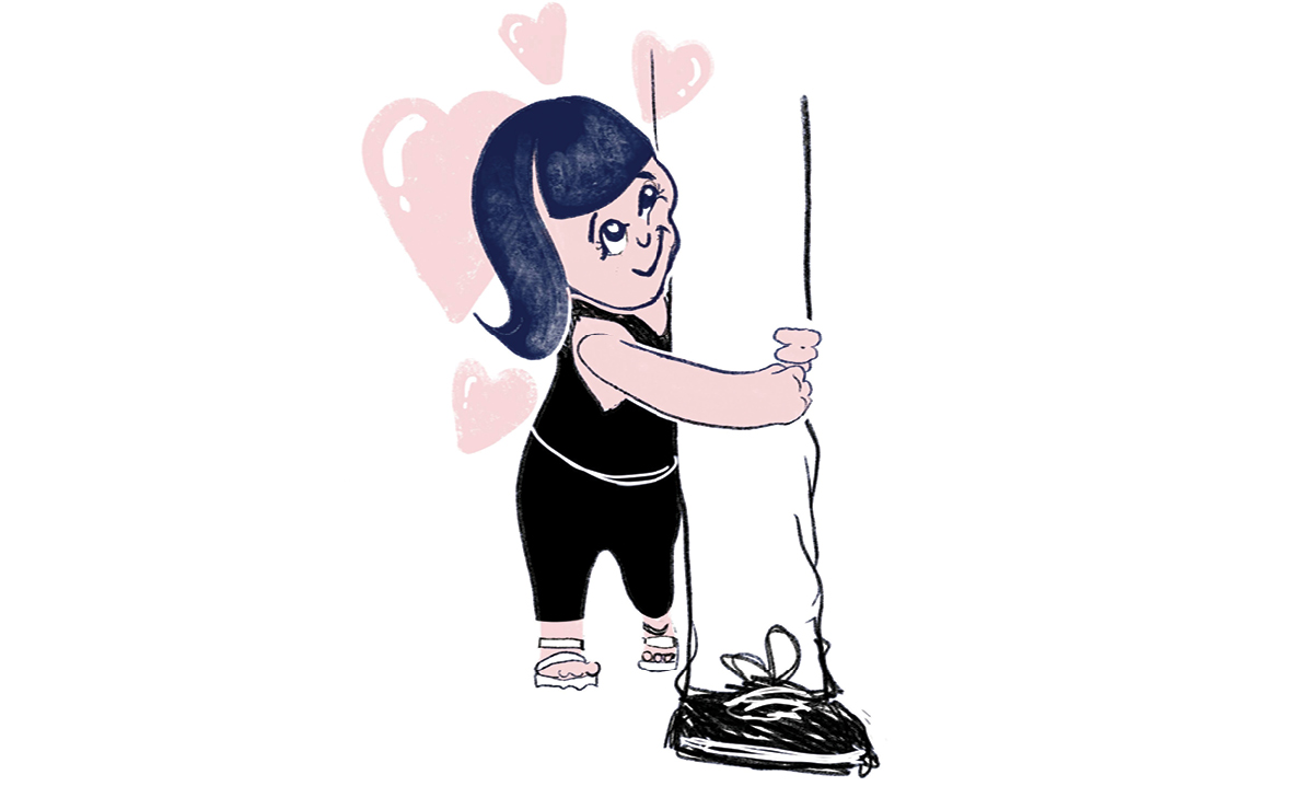 Threenager hugging a leg