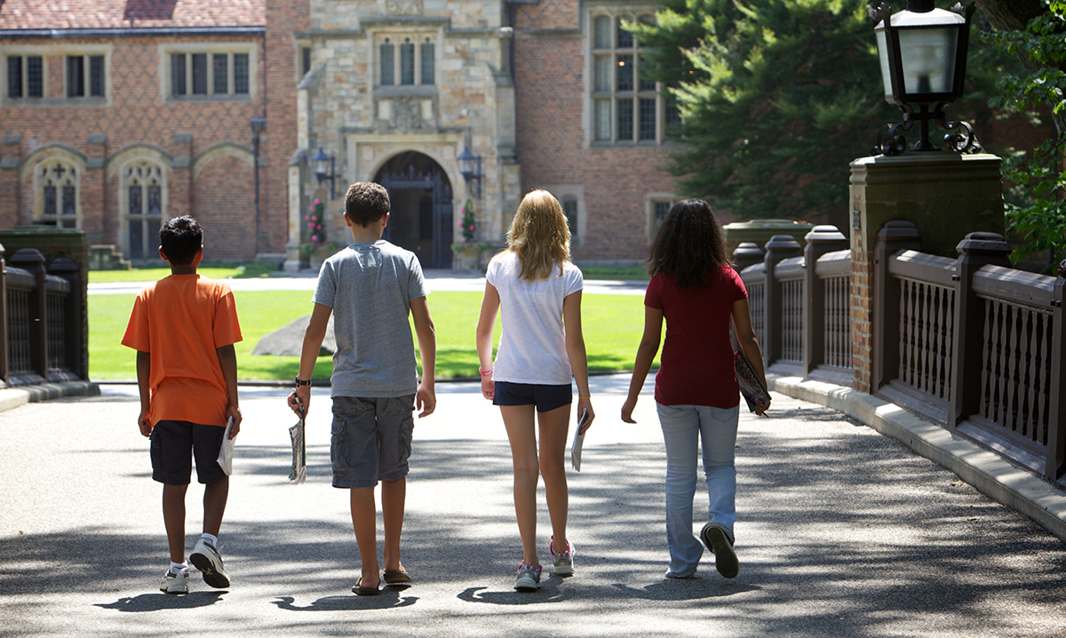 Four kids exploring Meadow Brook Hall