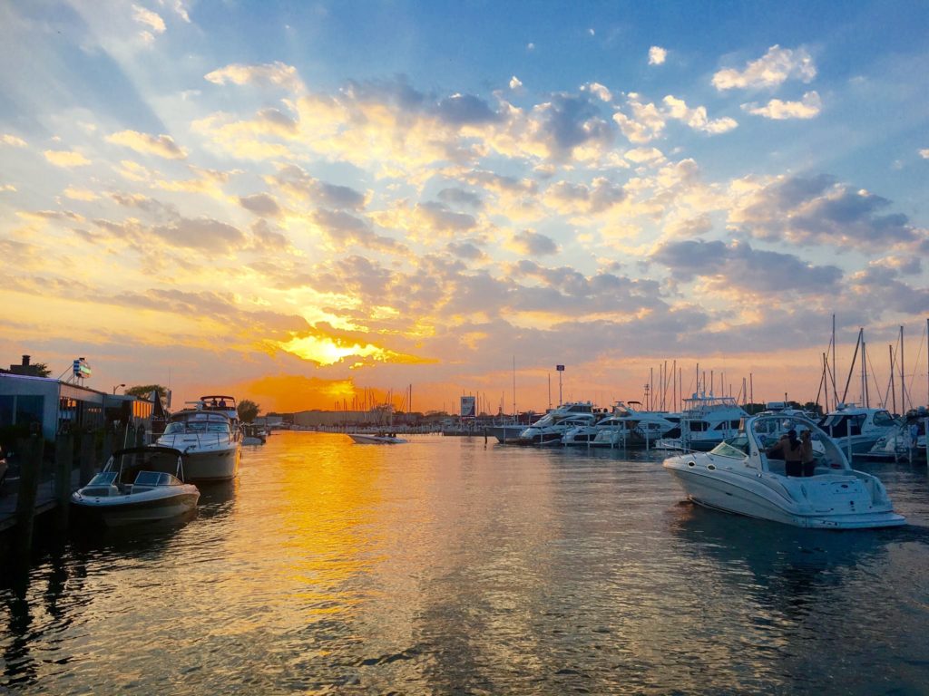 St. Clair Shores marina view at sunset