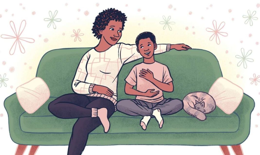 A parent talks with their child about mental health, showing how families can create a safe space to discuss feelings, stress and emotional wellbeing.