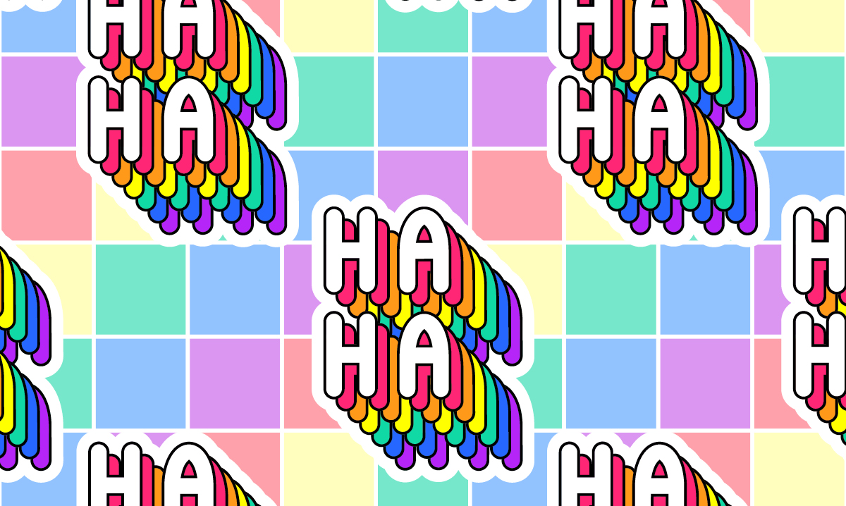 The word haha on a colorful background