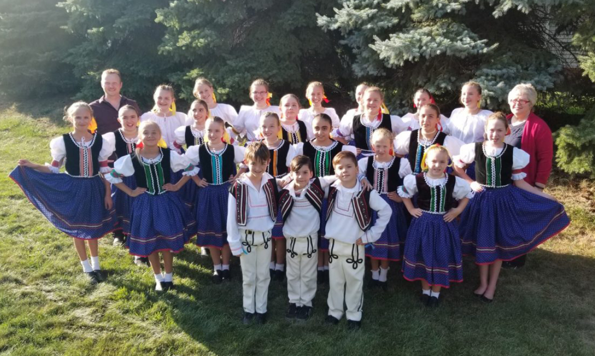 Slovak dancers pose for photo