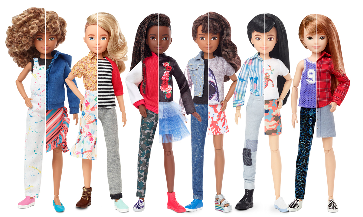 image of the new gender neutral dolls on a white background