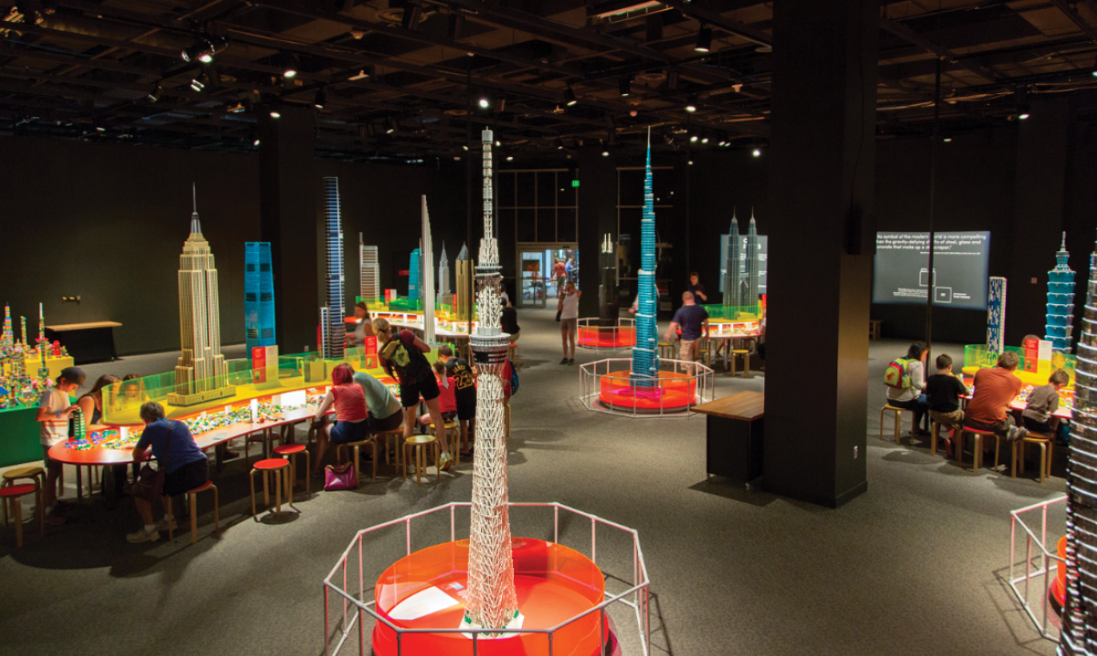 Some of the models on display at the Towers of Tomorrow with Lego bricks exhibit