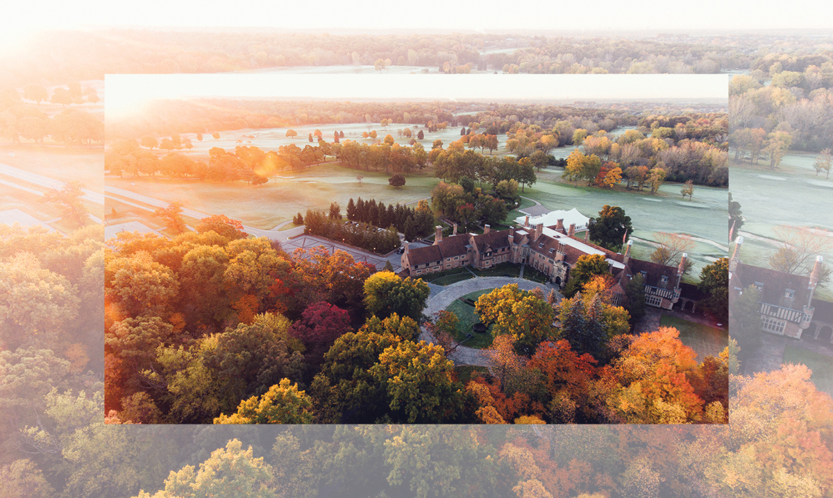 An overhead shot of meadow brook hall in rochester