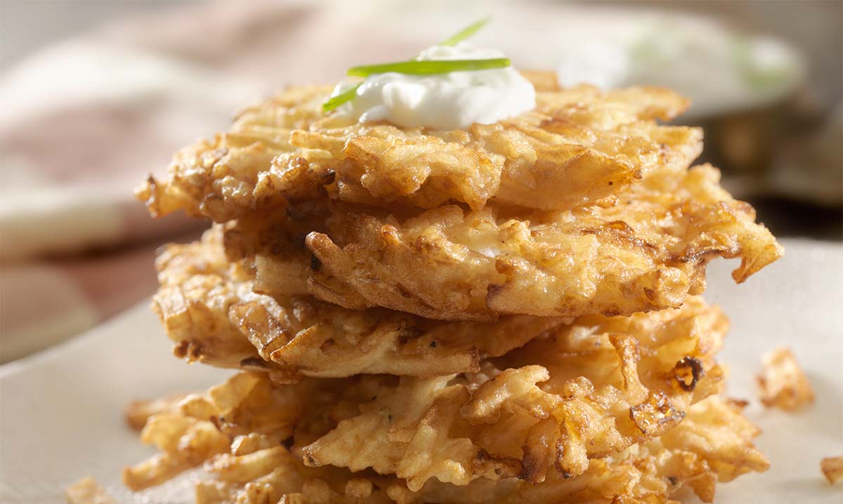 Potato Pancakes, Latkes with Sour Cream and Chives