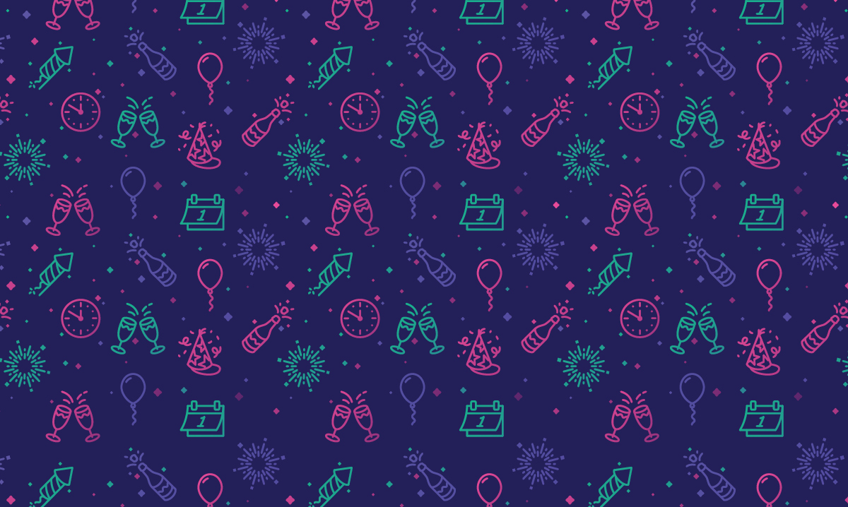 pink and teal shapes on a purple background