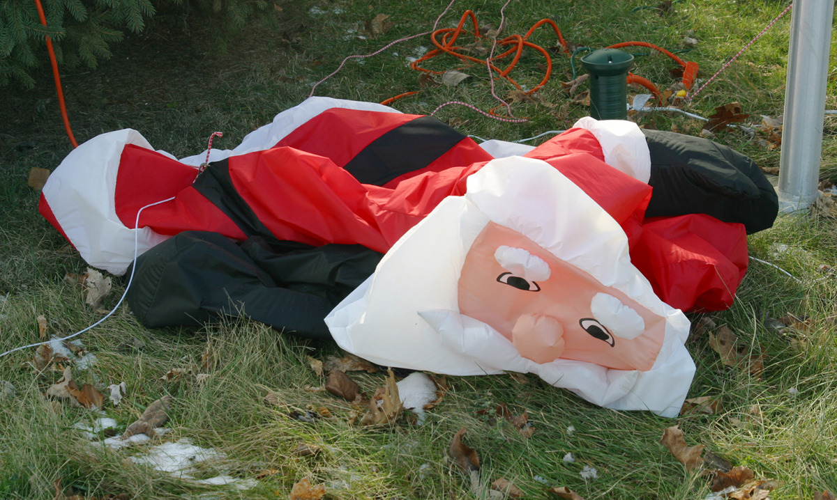 A deflated Santa Clause decoration