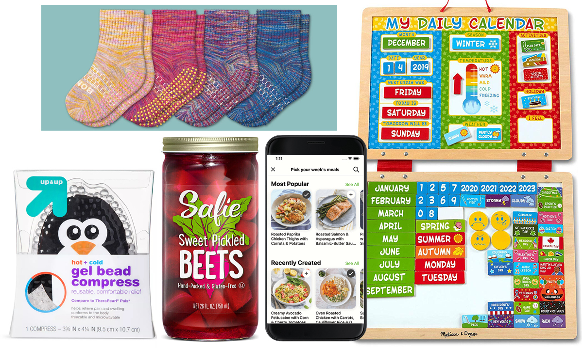 Four items local moms are obsessed with on a white background