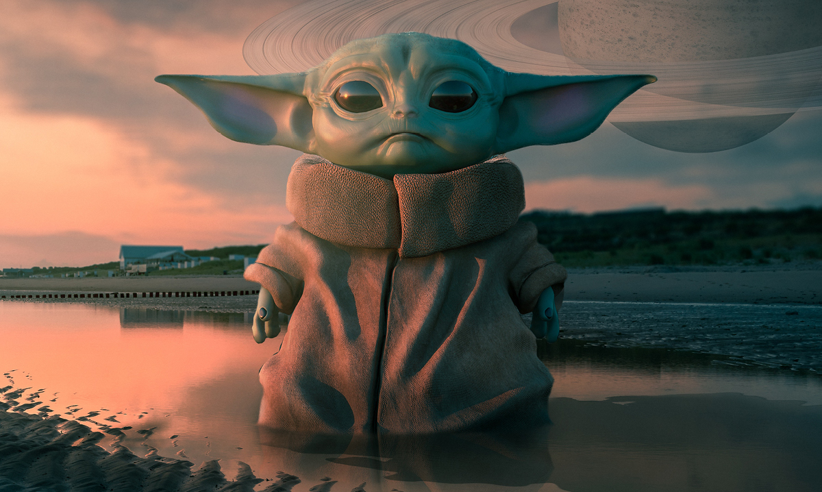 Baby yoda on a space background