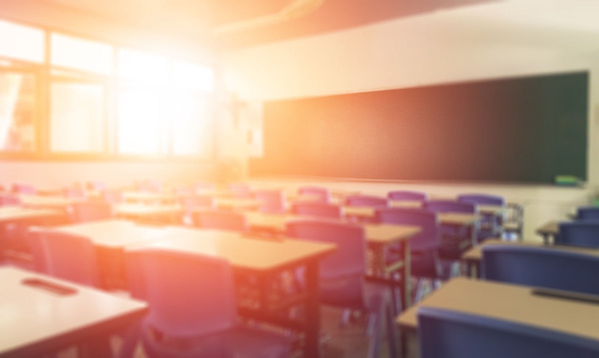 Sun shining into an empty classroom