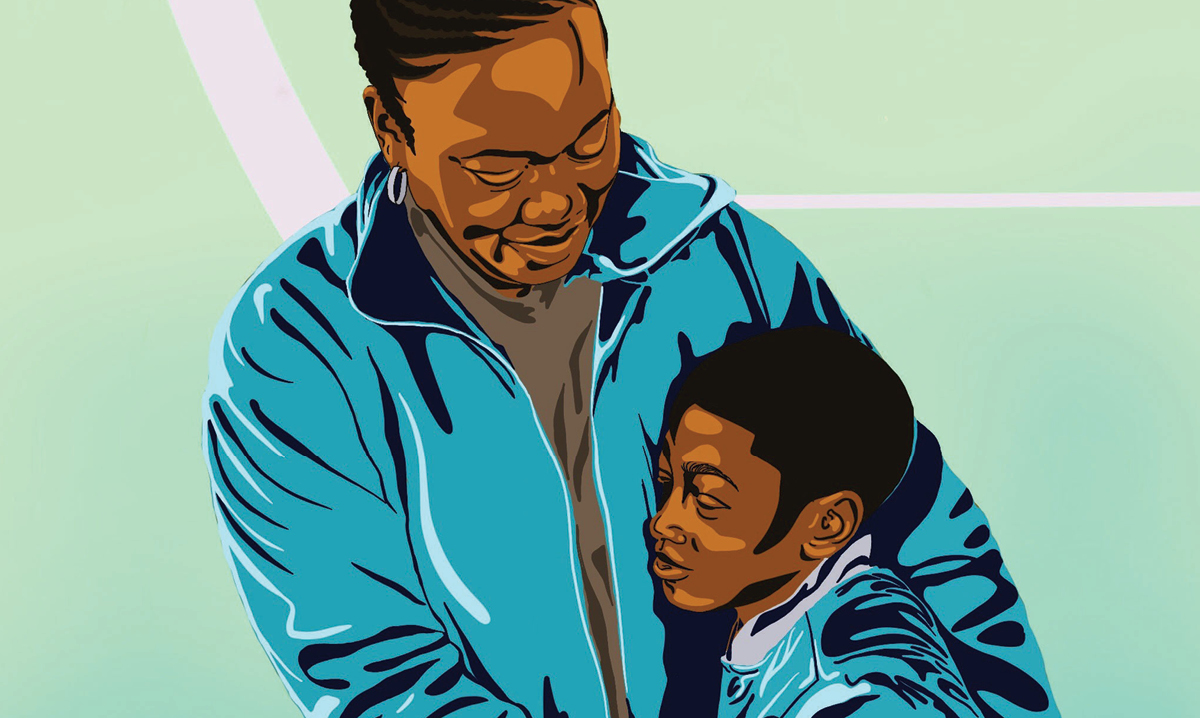 Illustration of an adult hugging a child
