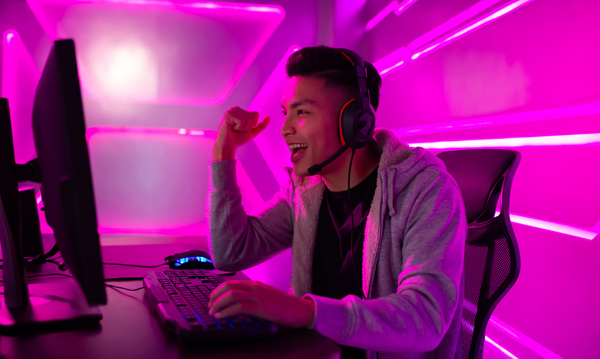 Teen playing a video game