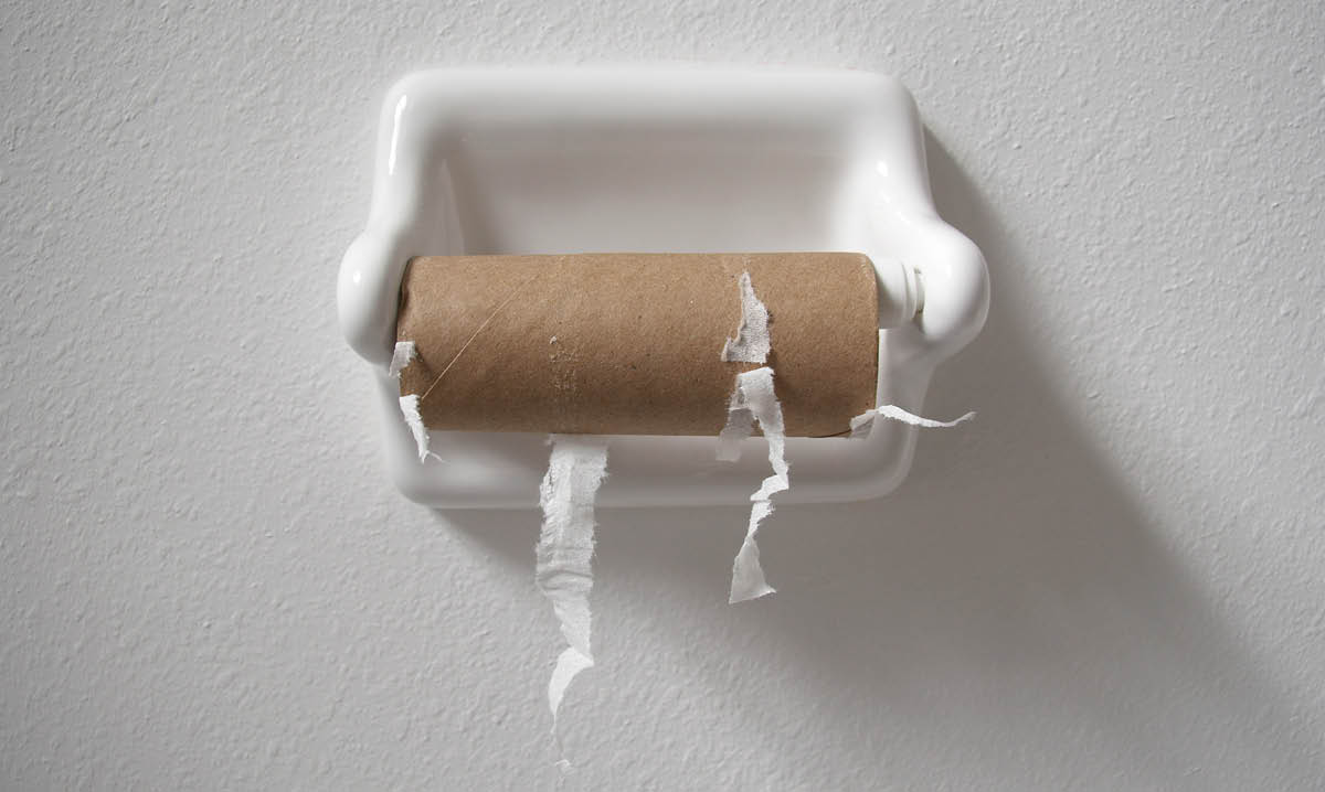 An empty toilet paper roll