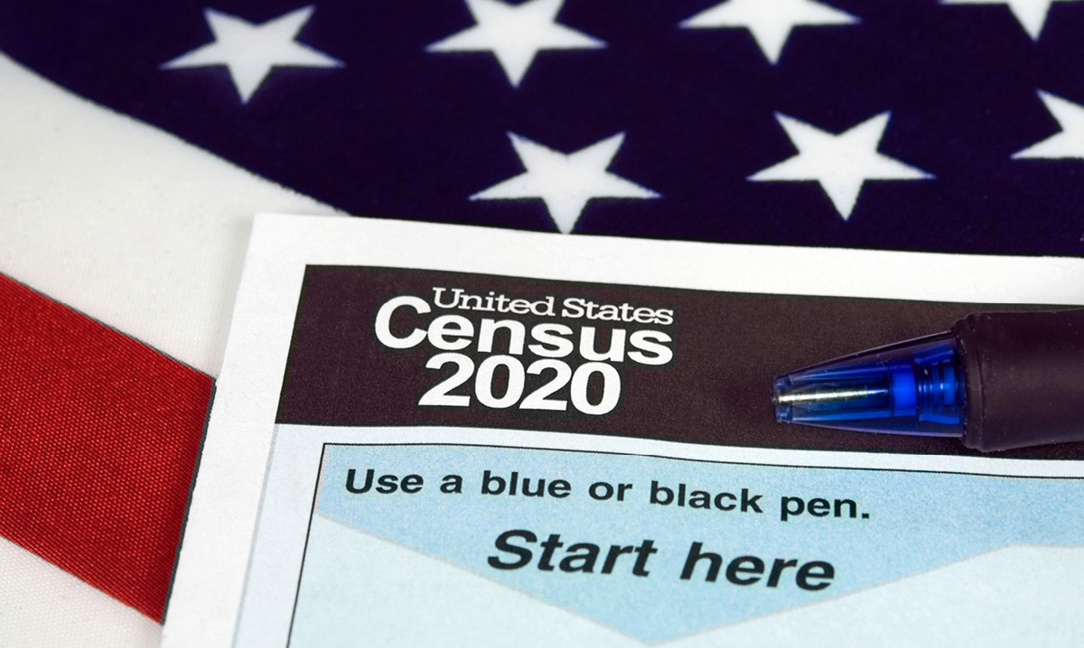 2020 census form on top of an American flag