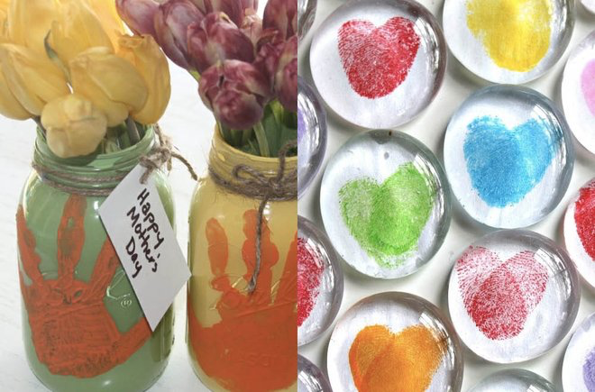 two Mother's Day crafts for kids in one image
