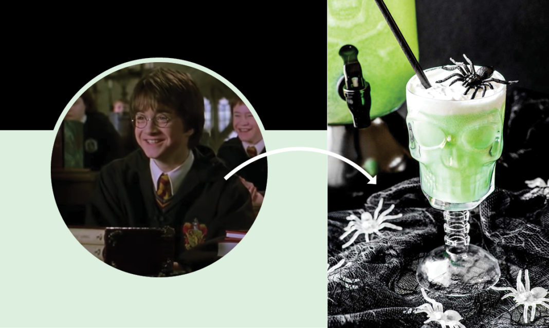 Image from Harry Potter pointing to a drink