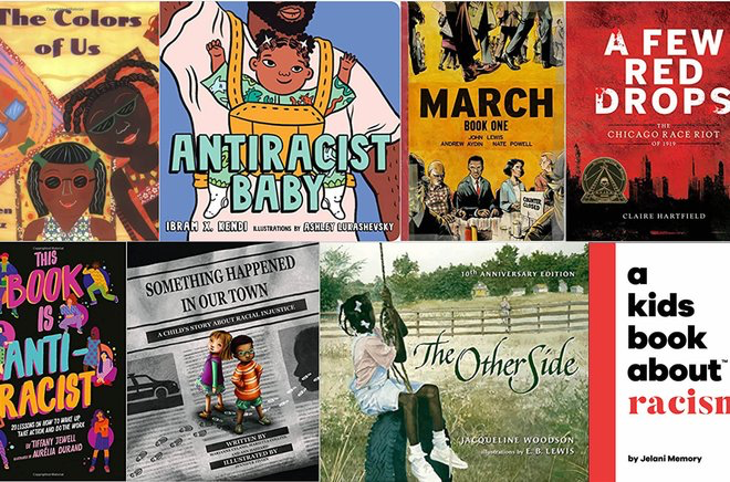 A collage of books that explain racism to kids