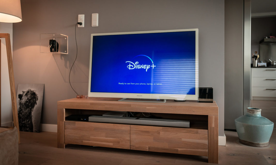 The opening scene from Disney+ on a TV