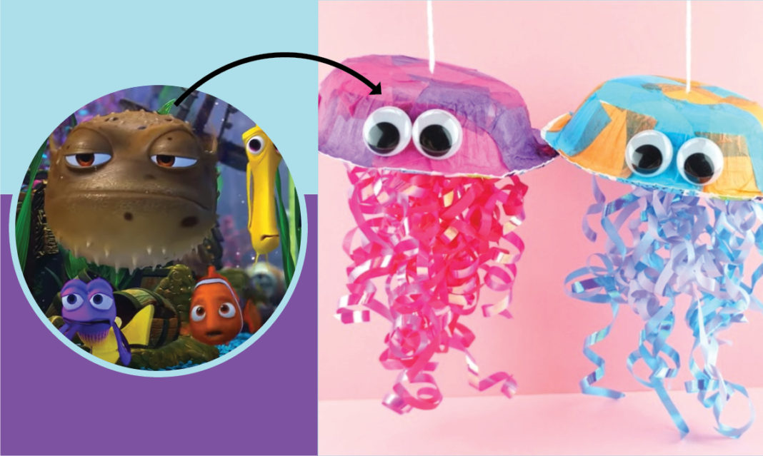 Image from Finding Nemo and arrow pointing to jellyfish craft