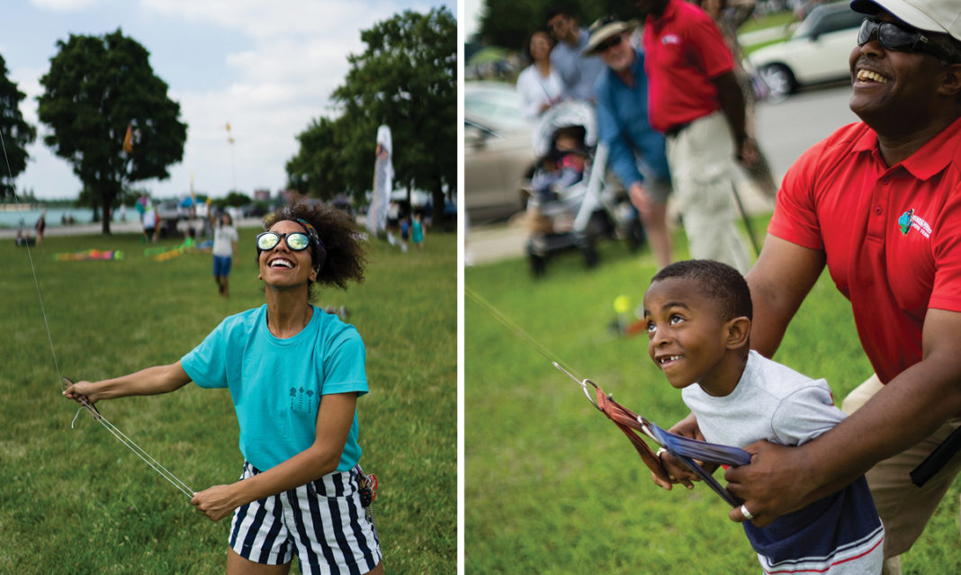 A collage of kids at the Detroit Kite Festival