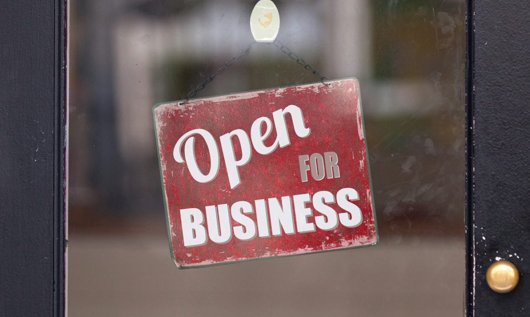 An open for business sign